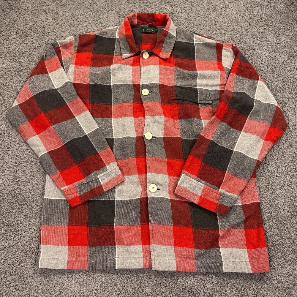 Vtg J Crew‎ Flannel Pajama Top Mens Small Red Plaid Oarsman Camping Lounge Cabin